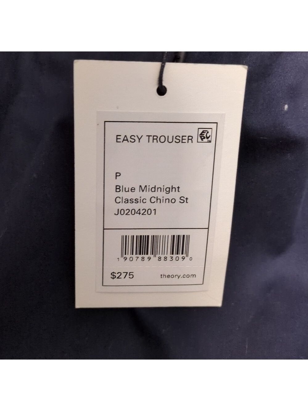 Theory Blue Midnight Easy Trouser Classic Chino Size P - Picture 7 of 10